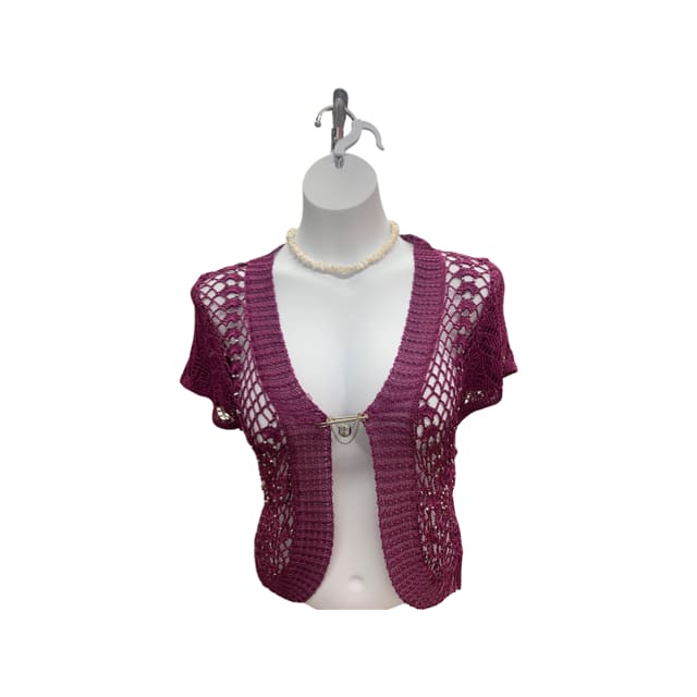 short sleeve cardigan - S/M / burgundy