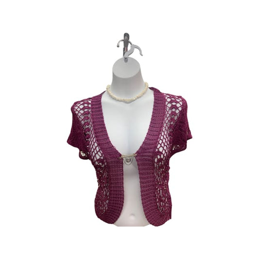 short sleeve cardigan - S/M / burgundy
