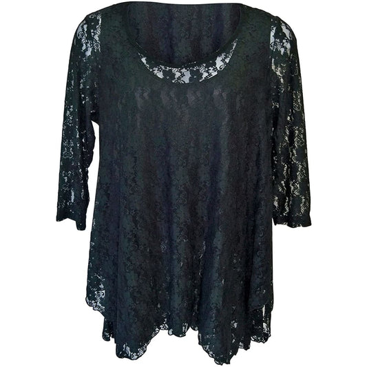 Women’s Lace Tunic 3/4 Sleeve Plus Size - 3X / Black - Back