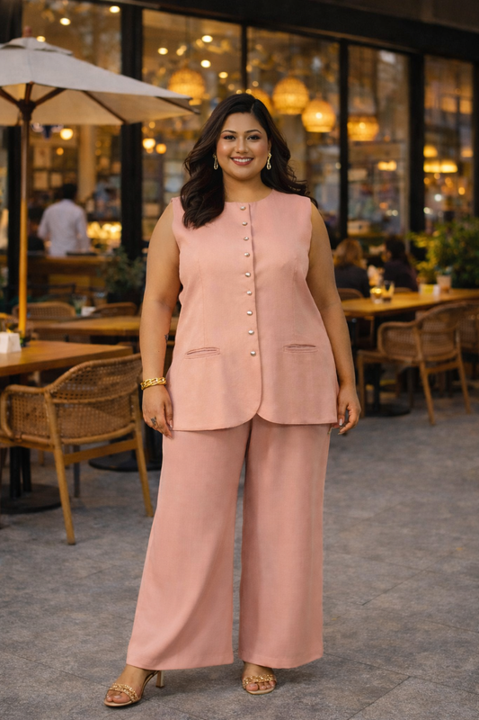 Blush Pink Modal Satin Co-ord Set