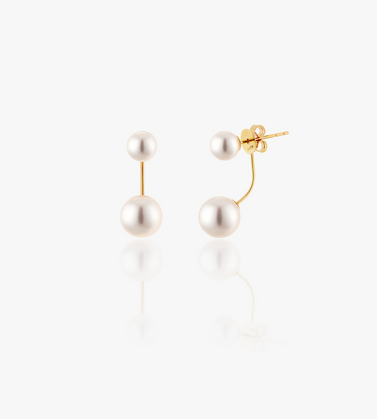 Modern Dual Pearl Drop Earrings – Minimal Gold Accent Design