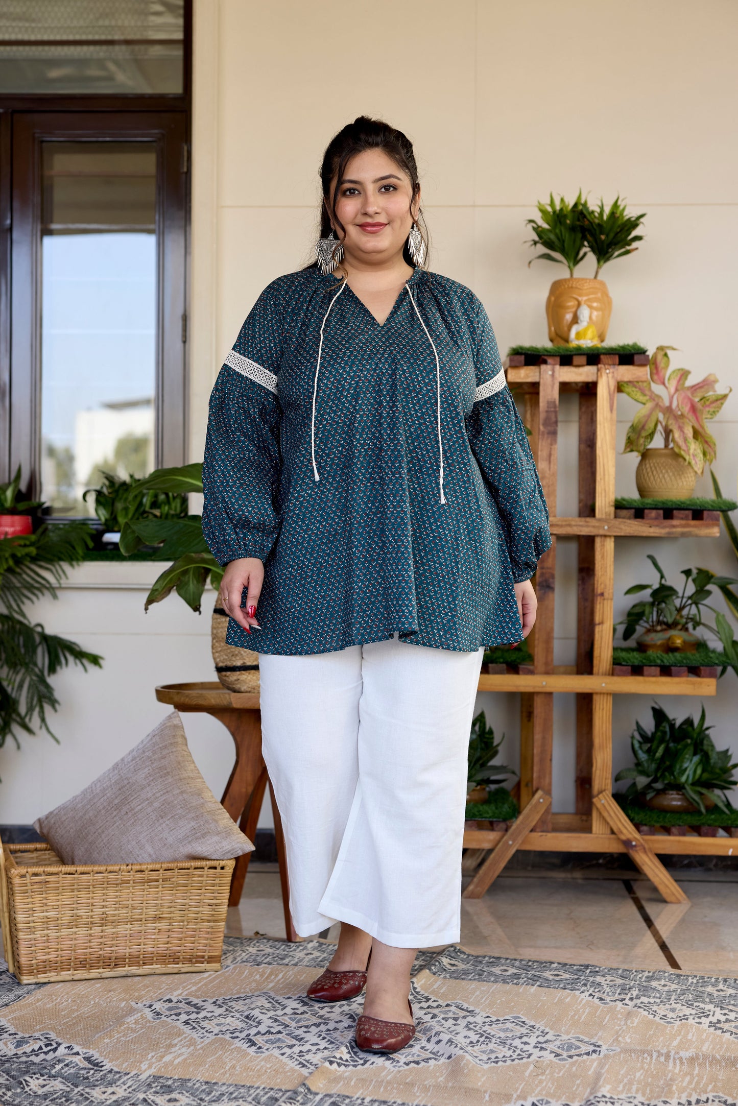 Earthy Green  Cotton Sanganeri Print Top (Only Top)