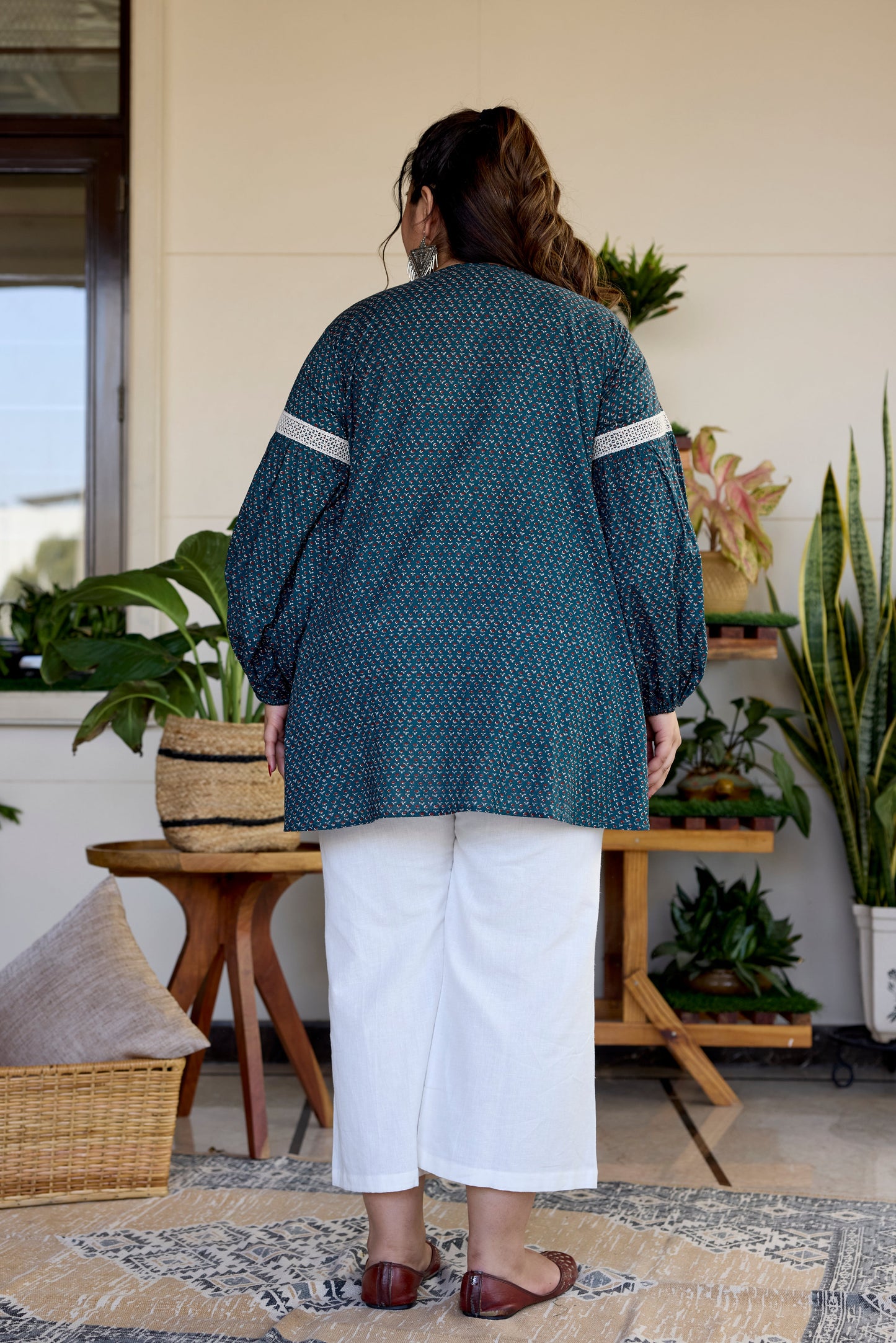 Earthy Green  Cotton Sanganeri Print Top (Only Top)