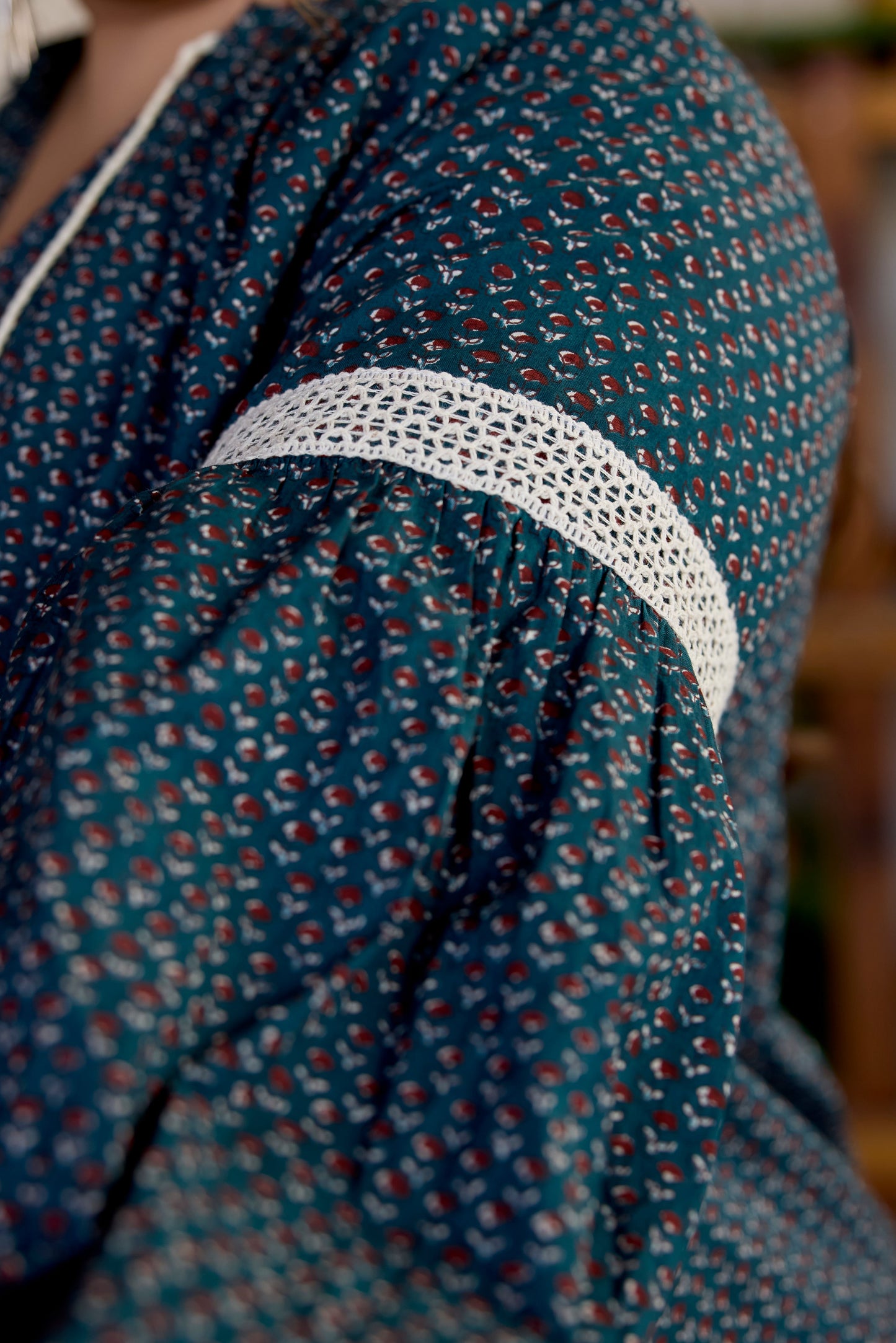 Earthy Green  Cotton Sanganeri Print Top (Only Top)