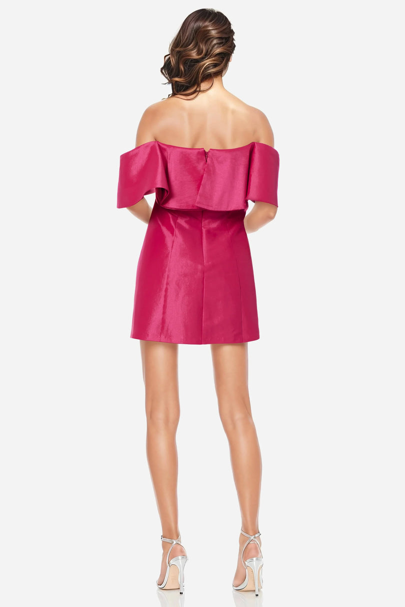 Off-Shoulder Mini Satin Cocktail Dress Ruffle Detail One 33 Social MC0113A