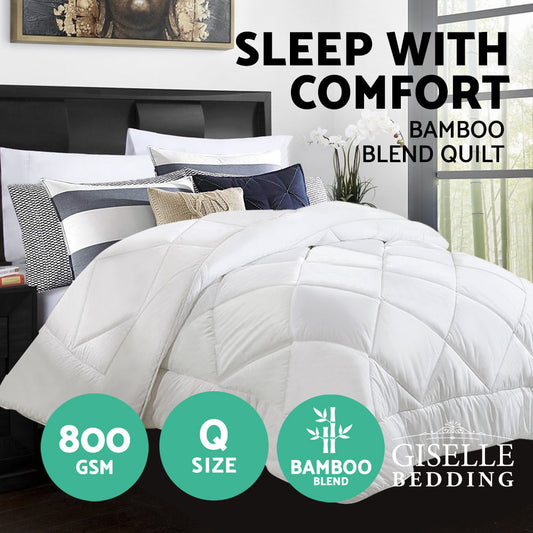 Bamboo Blend Microfiber Quilt - Queen, White