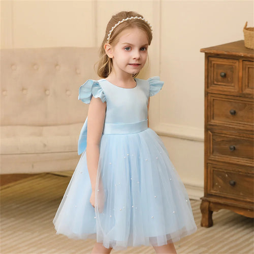 Toddler Girl Flower Birthday Tulle Dress Backless Bow Wedding Gown