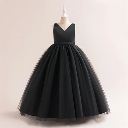 Girl Long White Bridesmaid Dresses For Wedding Prom Gown Big Bow Girls