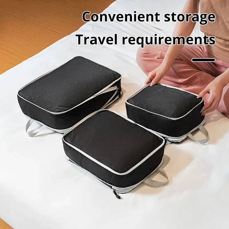 3Pcs/set Black/Blue/Grey Compressible Travel Storage Bag Portable