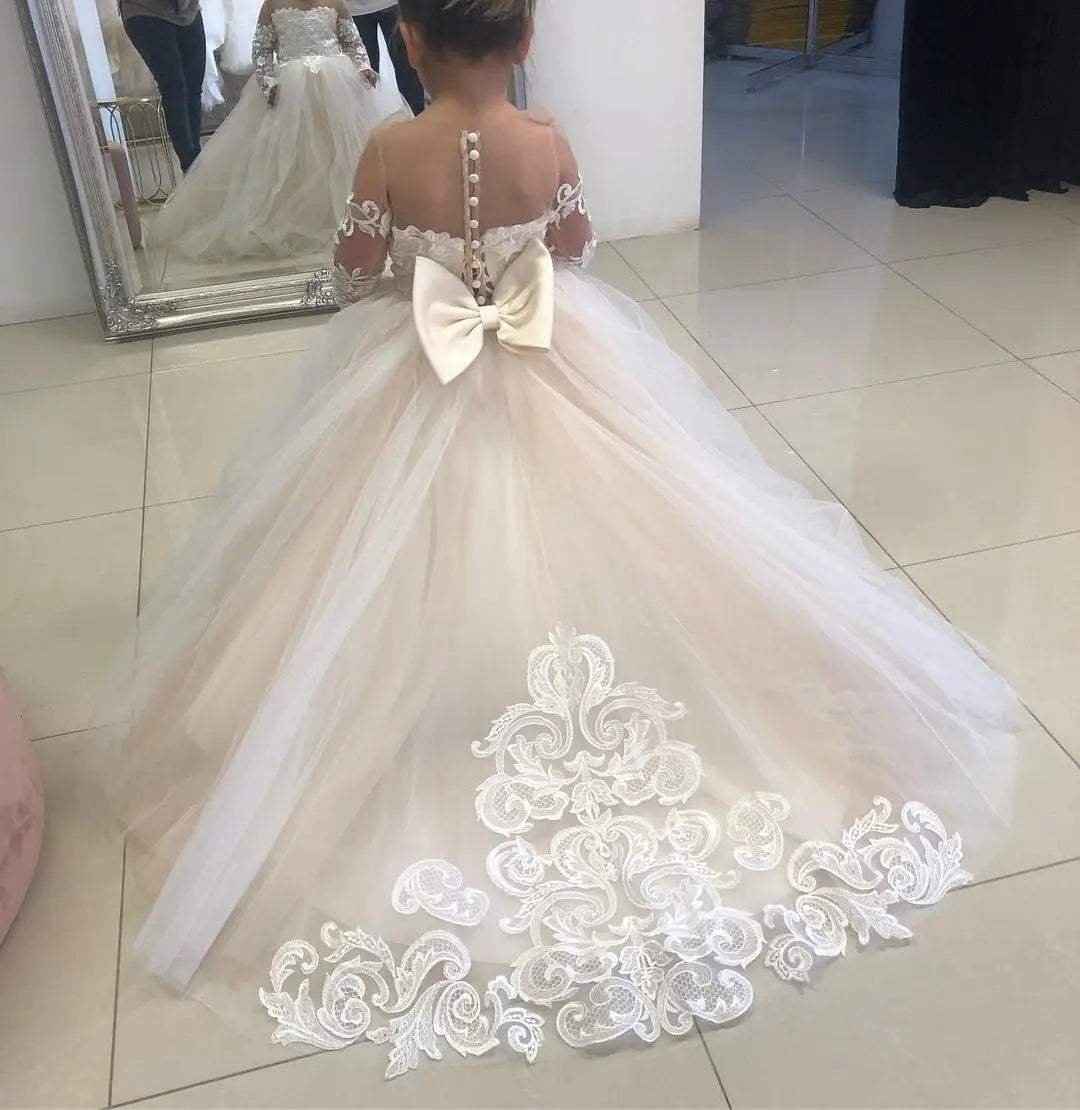 BABYONLINE Long Sleeve Flower Girl Dresses For Wedding Guest Kids