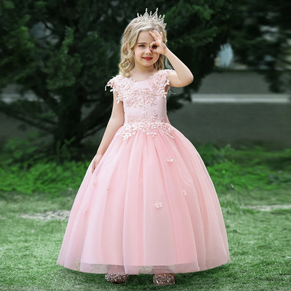 Formal Tulle Flower Bridesmaid Girls Dress Vestido White Wedding
