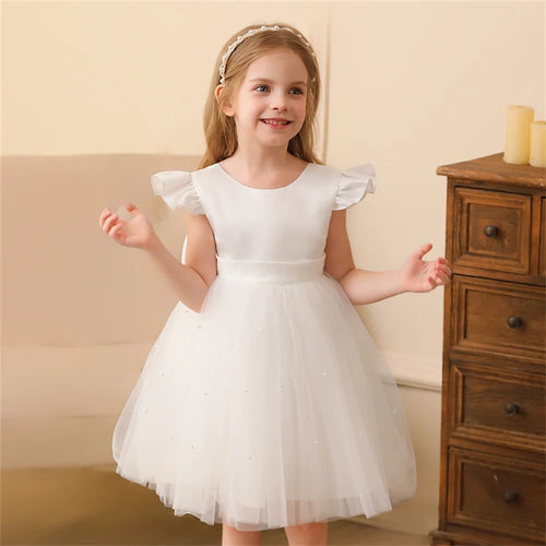Toddler Girl Flower Birthday Tulle Dress Backless Bow Wedding Gown