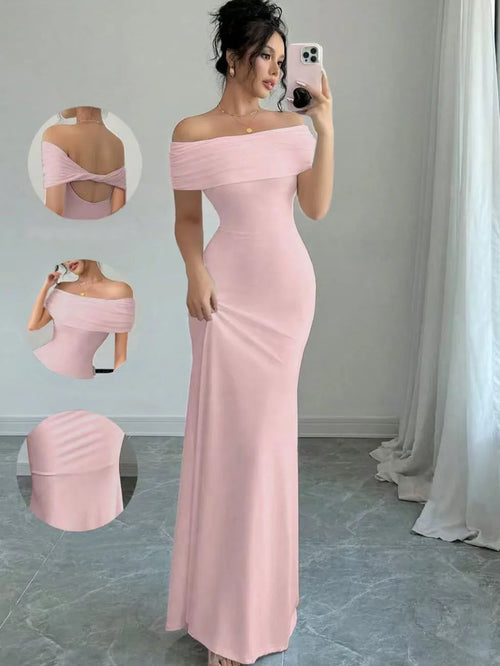 Off Shoulder Party Dress, Women‘s Sleeveless Sexy Bodycon Midi Dress,