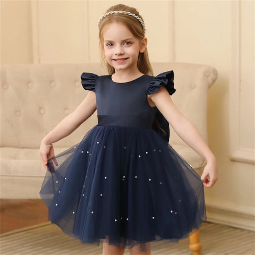 Toddler Girl Flower Birthday Tulle Dress Backless Bow Wedding Gown