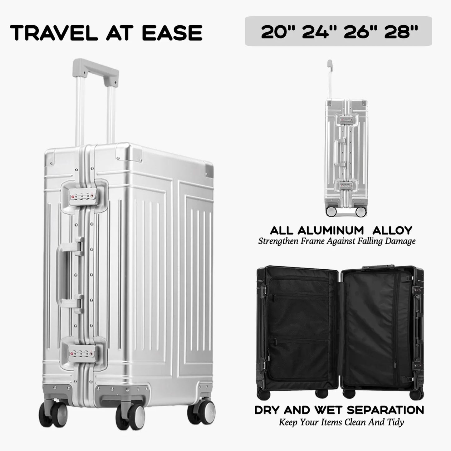 2024 Capacity Durable Luggage Sets 100% Aluminum Suitcase Wheels Women