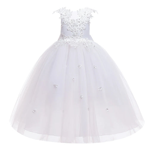 Formal Tulle Flower Bridesmaid Girls Dress Vestido White Wedding
