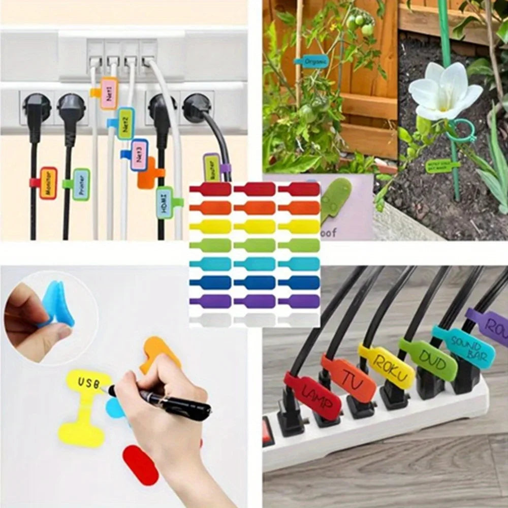 10/30/50pcs Reusable Waterproof Cable Labels Color-Coded Organizer