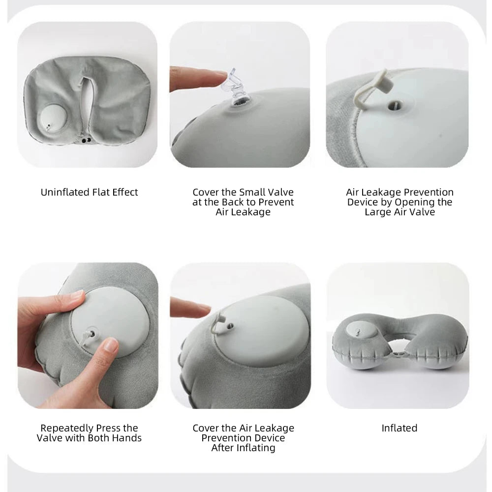 U-Shaped Inflatable Travel Pillow Portable Air Neck Support Cushion