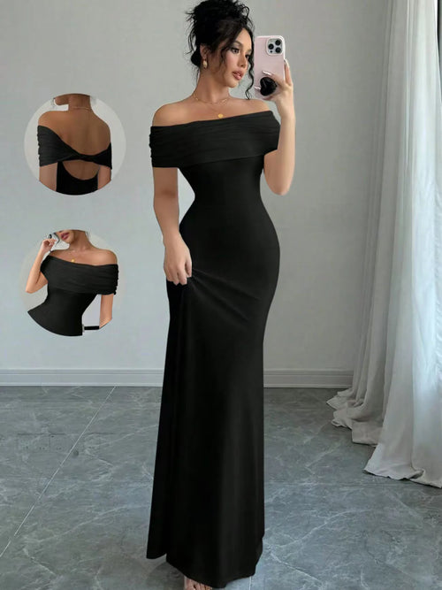Off Shoulder Party Dress, Women‘s Sleeveless Sexy Bodycon Midi Dress,
