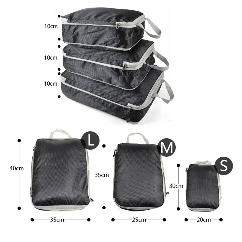 3Pcs/set Black/Blue/Grey Compressible Travel Storage Bag Portable