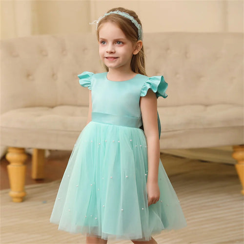 Toddler Girl Flower Birthday Tulle Dress Backless Bow Wedding Gown