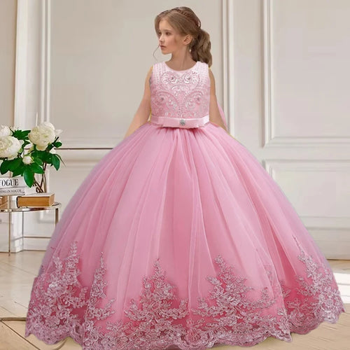Childrens Dress 3-12 Year Old Embroidered Bow Wedding Dress Girl