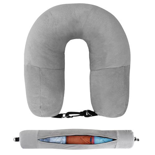 Travel Neck Pillow with Fillable Clothing U-Shaped Pillowcase, Extra