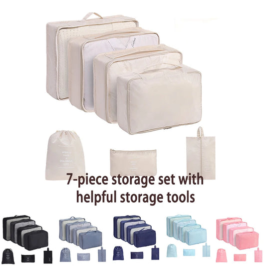7 Pcs Set Travel Organizer Storage Bags Suitcase Packing Cubes Set