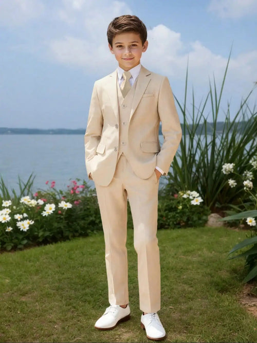 Boys Suit 5 Piece Jacket Vest Pants Shirt Tie Random Wedding Birthday