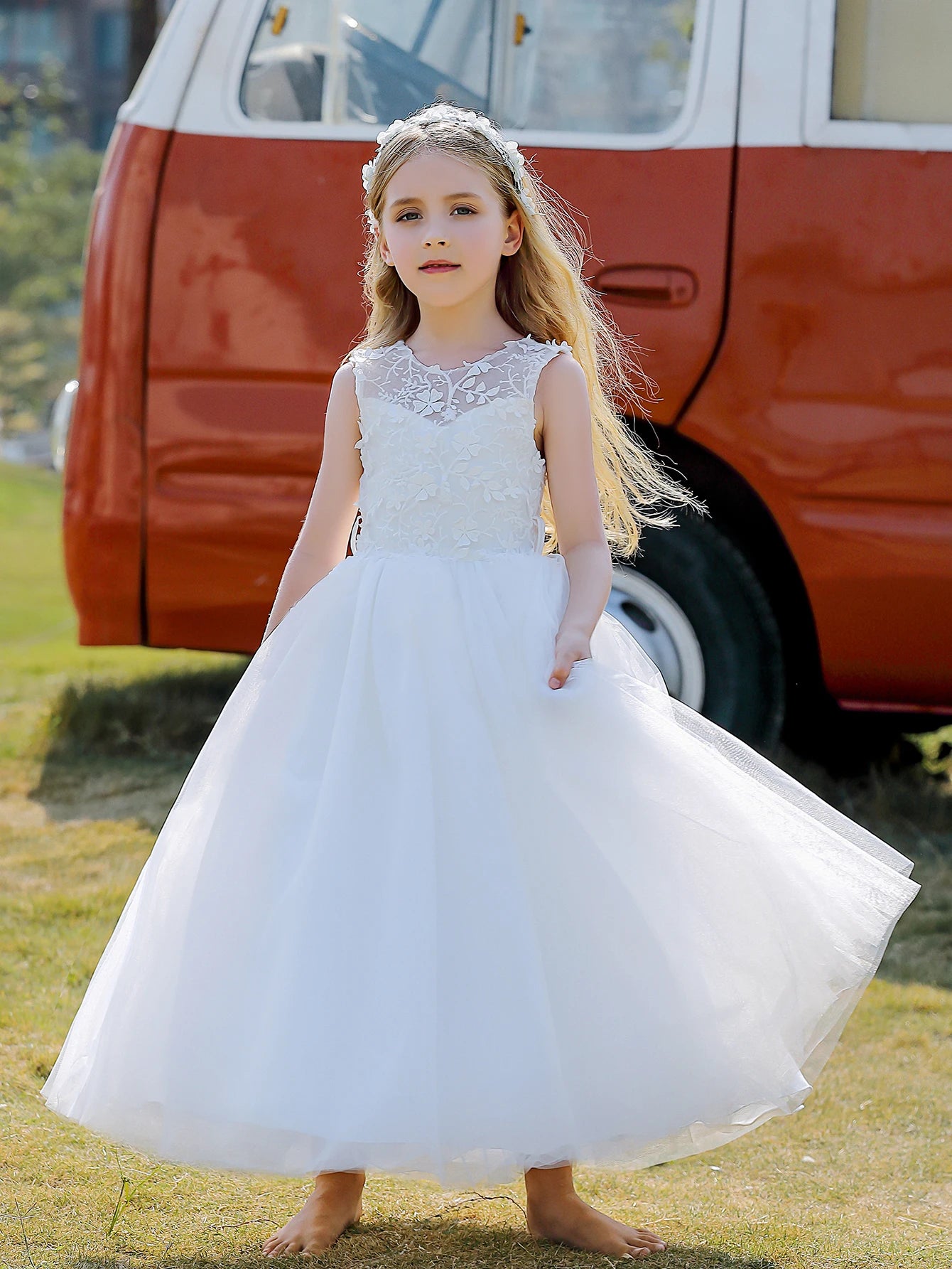 Soft Tulle Satin Floral Appliques Lace Elegant Wedding Party Princess