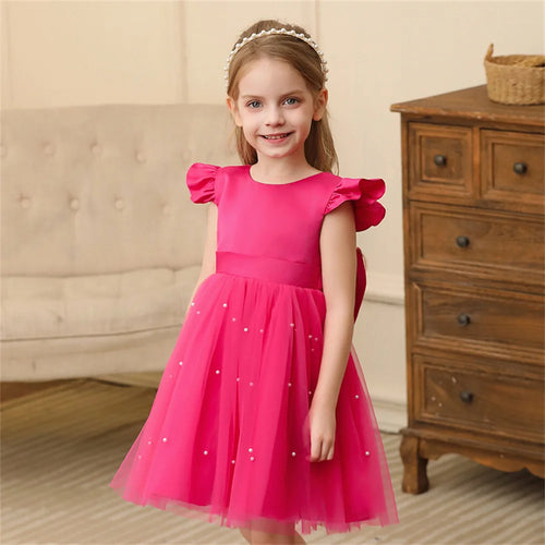 Toddler Girl Flower Birthday Tulle Dress Backless Bow Wedding Gown