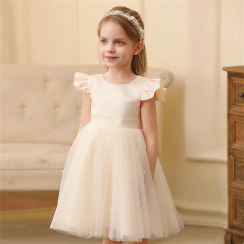 Toddler Girl Flower Birthday Tulle Dress Backless Bow Wedding Gown