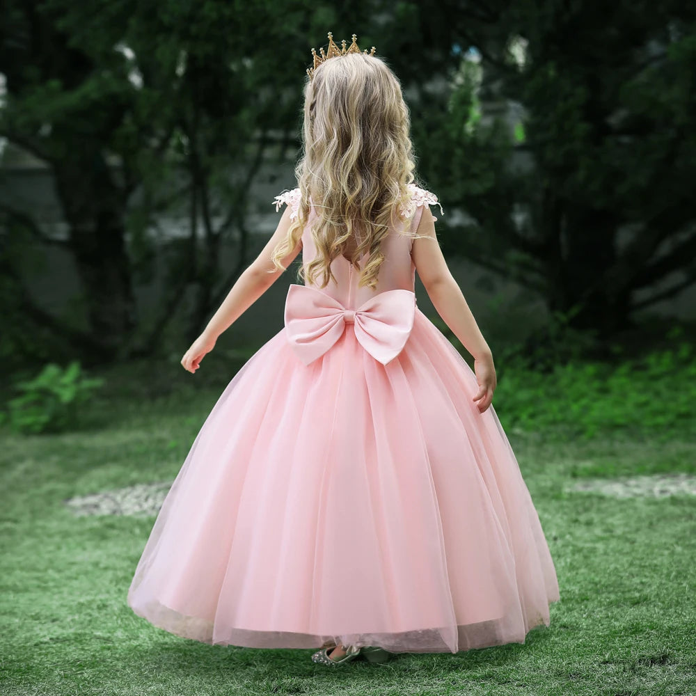 Formal Tulle Flower Bridesmaid Girls Dress Vestido White Wedding