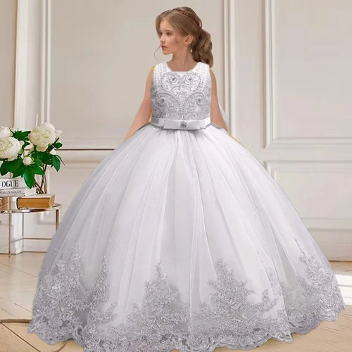 Childrens Dress 3-12 Year Old Embroidered Bow Wedding Dress Girl