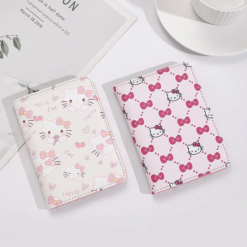 Hello Kitty Women Passport Cover PU Leather Multifunction Credit Card
