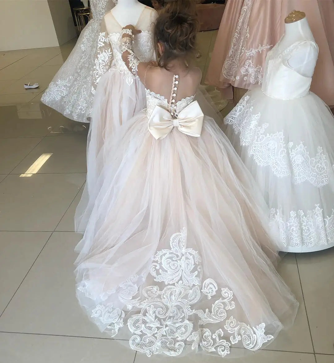 BABYONLINE Long Sleeve Flower Girl Dresses For Wedding Guest Kids