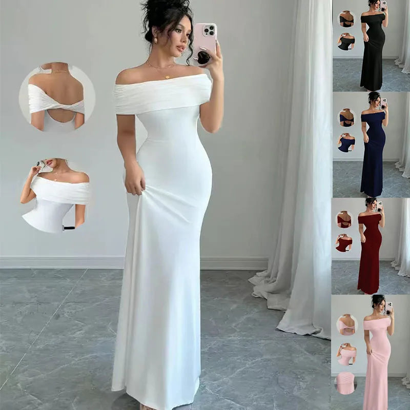 Off Shoulder Party Dress, Women‘s Sleeveless Sexy Bodycon Midi Dress,