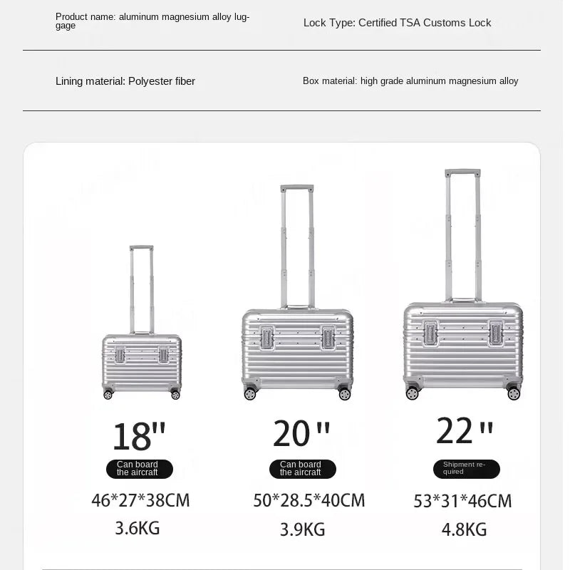 Bunnyfly 18/20-Inch Aluminum Alloy Magnesium Modern Carry-On Luggage