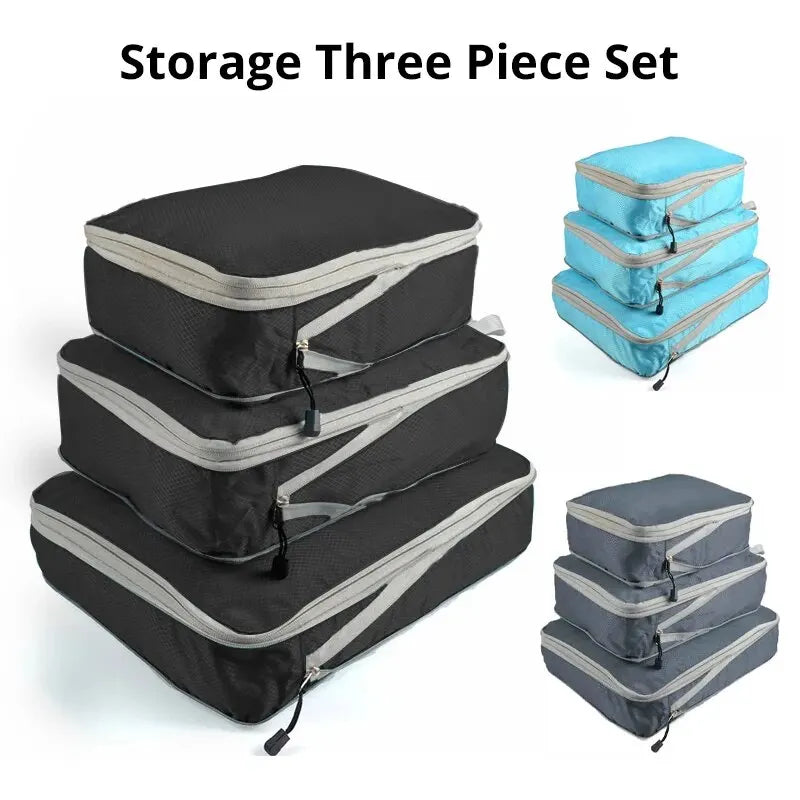 3Pcs/set Black/Blue/Grey Compressible Travel Storage Bag Portable