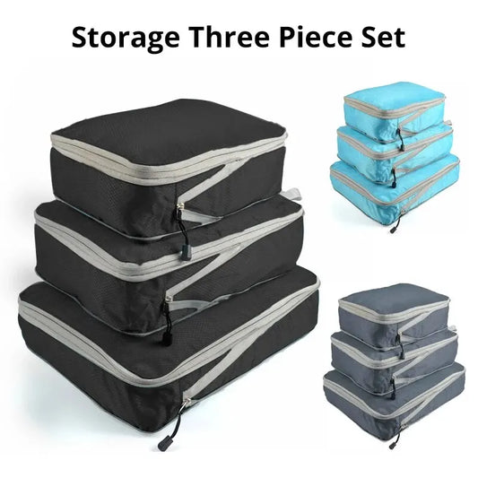 3Pcs/set Black/Blue/Grey Compressible Travel Storage Bag Portable