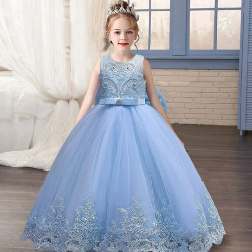 Childrens Dress 3-12 Year Old Embroidered Bow Wedding Dress Girl