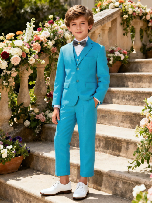 Boys Suit 5 Piece Jacket Vest Pants Shirt Tie Random Wedding Birthday