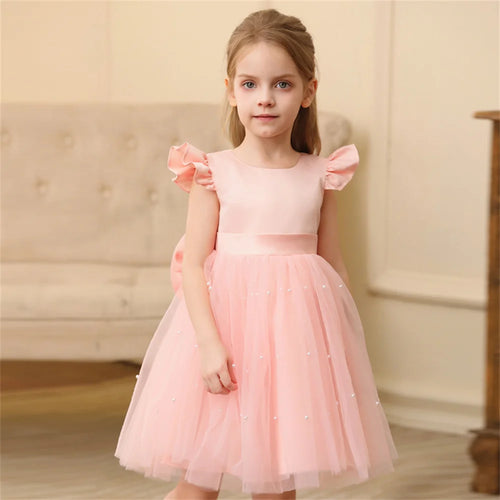 Toddler Girl Flower Birthday Tulle Dress Backless Bow Wedding Gown