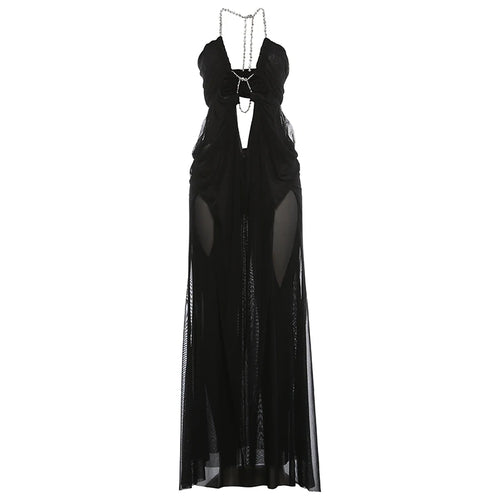 Nibber Prom Party Gown Dress Woman Sexy See Through Luxury Chain