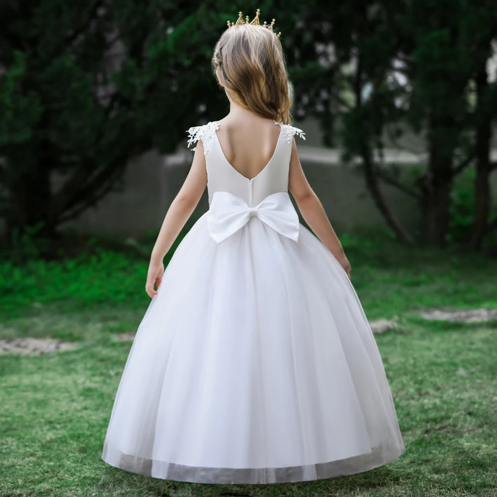 Formal Tulle Flower Bridesmaid Girls Dress Vestido White Wedding
