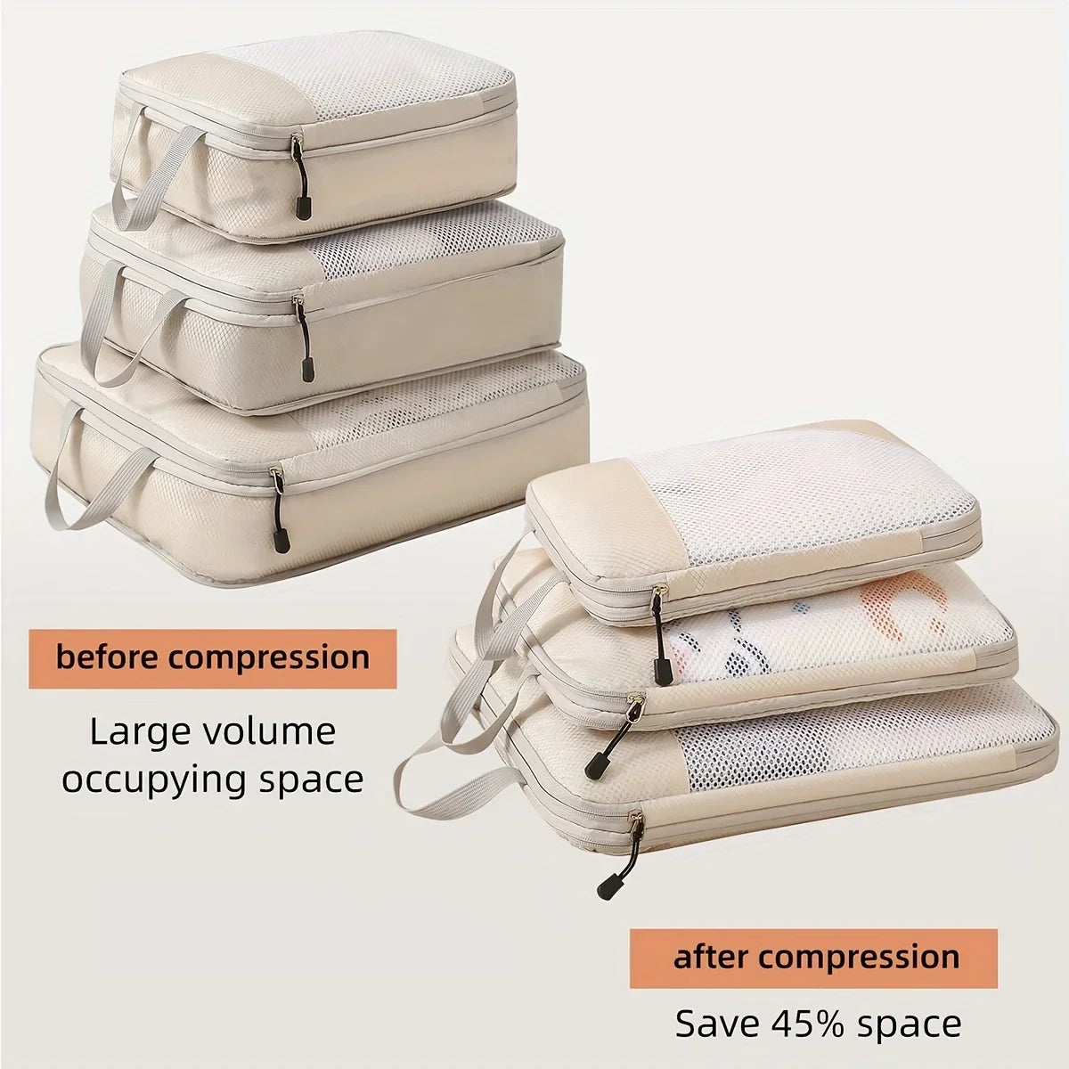3-piece travel compression packing cube, travel bag luggage organizer