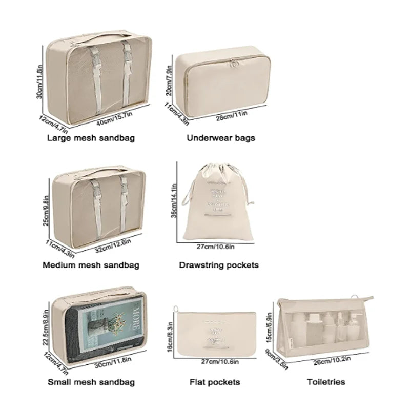 7 Pcs Set Travel Organizer Storage Bags Suitcase Packing Cubes Set