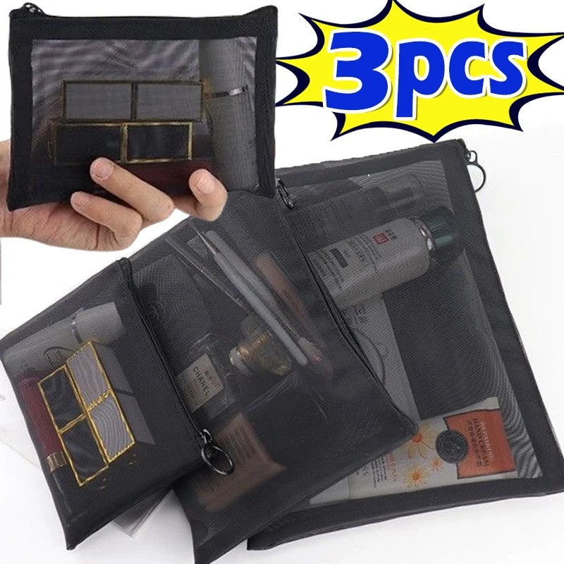1/3pcs Mesh Clear Cosmetic Bags Small Large Black Makeup Bag Portable