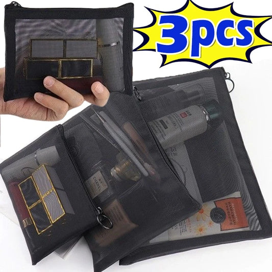 1/3pcs Mesh Clear Cosmetic Bags Small Large Black Makeup Bag Portable