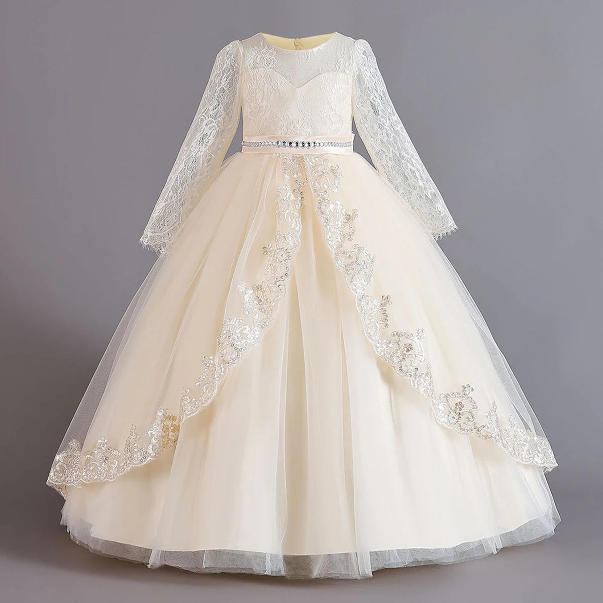 Long Sleeve Baptism Bridesmaids Party Girl Dresses Tulle Wedding